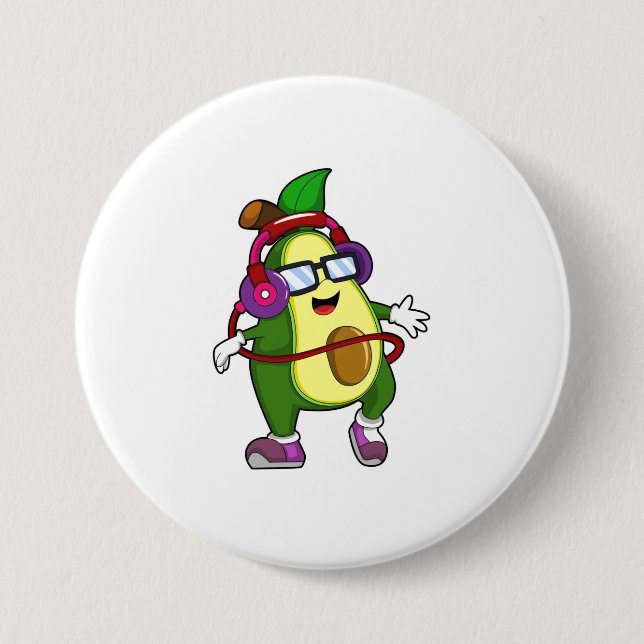 Avocado at Music with Headphone 7.5 Cm Round Badge (Front)