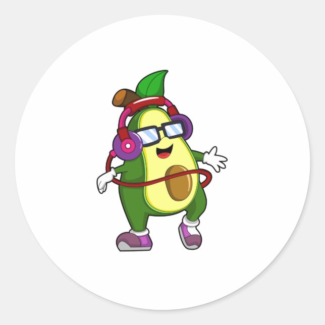 Avocado at Music with Headphone Classic Round Sticker (Front)