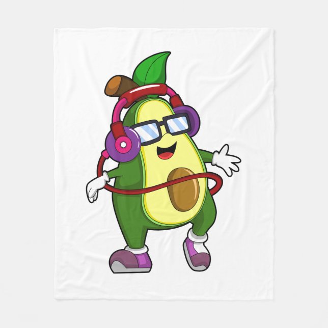 Avocado at Music with Headphone Fleece Blanket (Front)