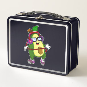 Avocado at Music with Headphone Metal Lunch Box