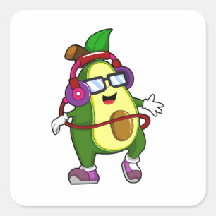 Avocado at Music with Headphone Square Sticker