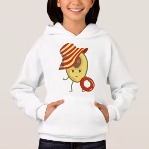 Avocado beach girl with sun hat and swim ring