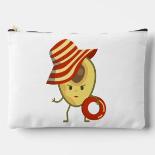 Avocado beach girl with sun hat and swim ring accessory pouch