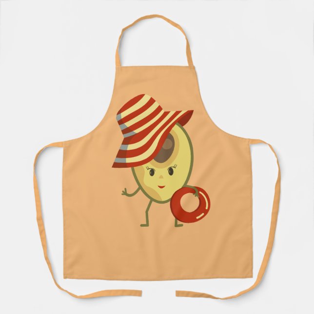 Avocado beach girl with sun hat and swim ring apron (Front)