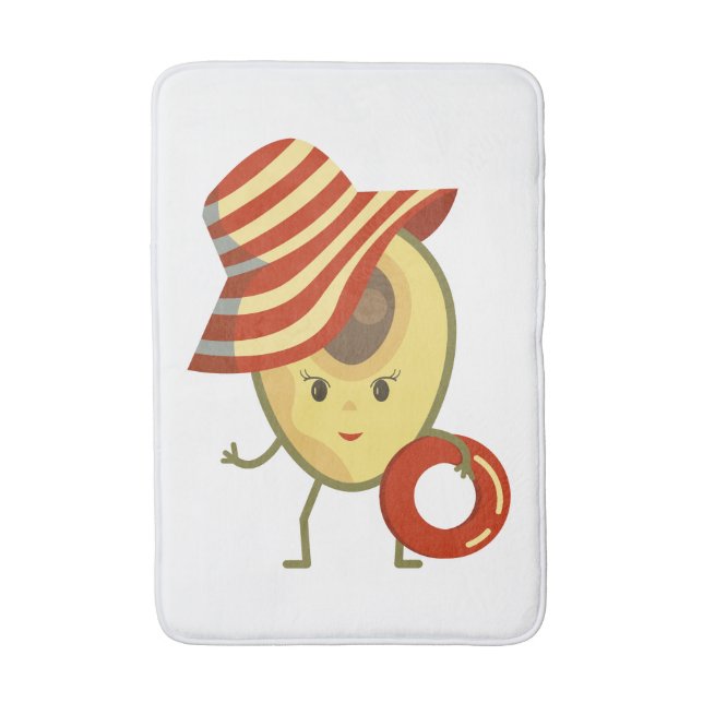 Avocado beach girl with sun hat and swim ring bath mat (Front Vertical)