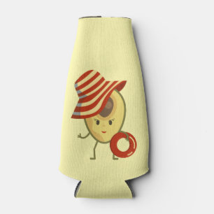 Avocado beach girl with sun hat and swim ring bottle cooler