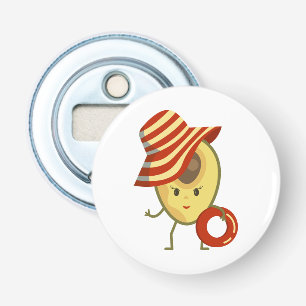 Avocado beach girl with sun hat and swim ring bottle opener