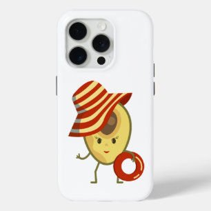 Avocado beach girl with sun hat and swim ring iPhone 15 pro case