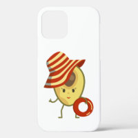 Avocado beach girl with sun hat and swim ring