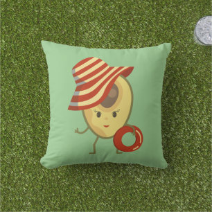 Avocado beach girl with sun hat and swim ring cushion