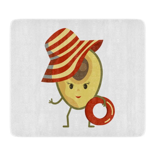Avocado beach girl with sun hat and swim ring cutting board (Front)