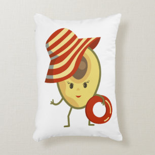 Avocado beach girl with sun hat and swim ring decorative cushion