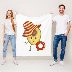 Avocado beach girl with sun hat and swim ring fleece blanket