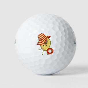 Avocado beach girl with sun hat and swim ring golf balls