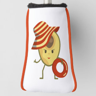 Avocado beach girl with sun hat and swim ring golf head cover