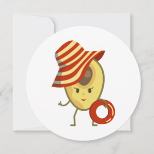 Avocado beach girl with sun hat and swim ring holiday card