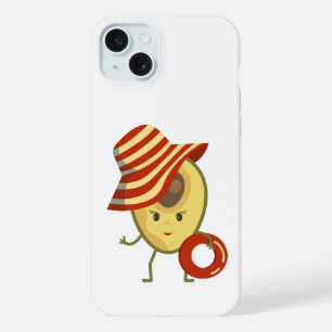Avocado beach girl with sun hat and swim ring iPhone 15 plus case