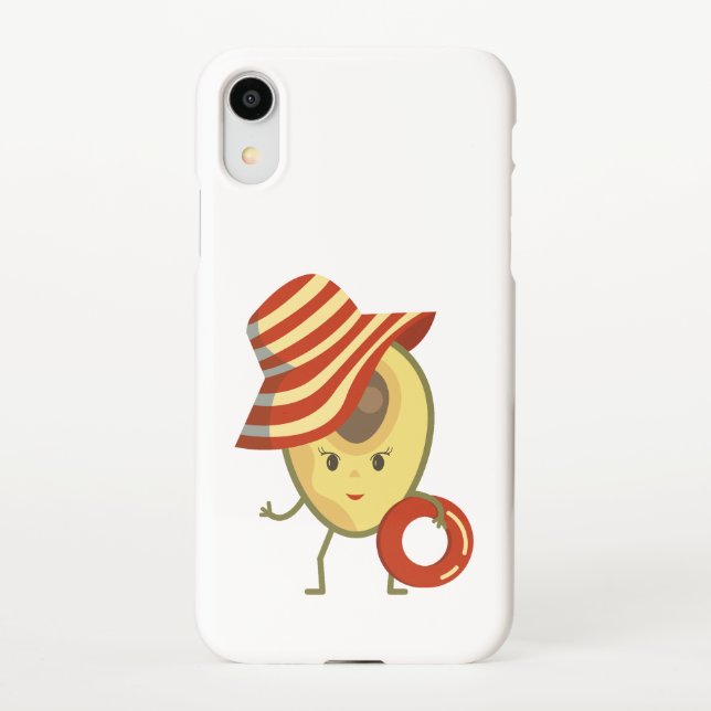 Avocado beach girl with sun hat and swim ring iPhone case (Back)