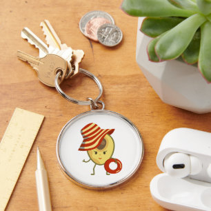 Avocado beach girl with sun hat and swim ring key ring