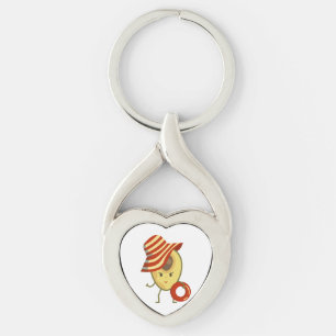 Avocado beach girl with sun hat and swim ring key ring