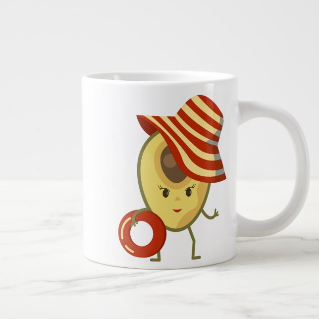 Avocado beach girl with sun hat and swim ring large coffee mug (Right)