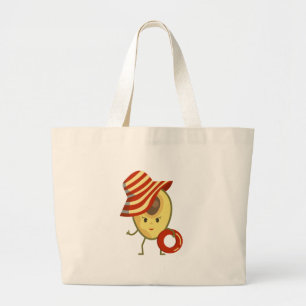 Avocado beach girl with sun hat and swim ring large tote bag