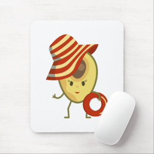 Avocado beach girl with sun hat and swim ring mouse pad