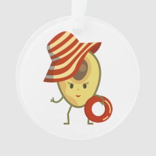 Avocado beach girl with sun hat and swim ring ornament
