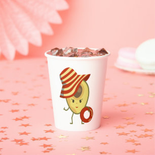 Avocado beach girl with sun hat and swim ring paper cups