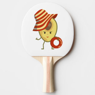 Avocado beach girl with sun hat and swim ring ping pong paddle