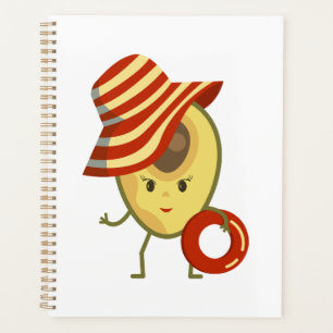 Avocado beach girl with sun hat and swim ring planner