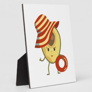 Avocado beach girl with sun hat and swim ring plaque
