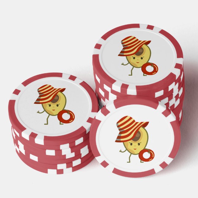 Avocado beach girl with sun hat and swim ring poker chips (Stack)