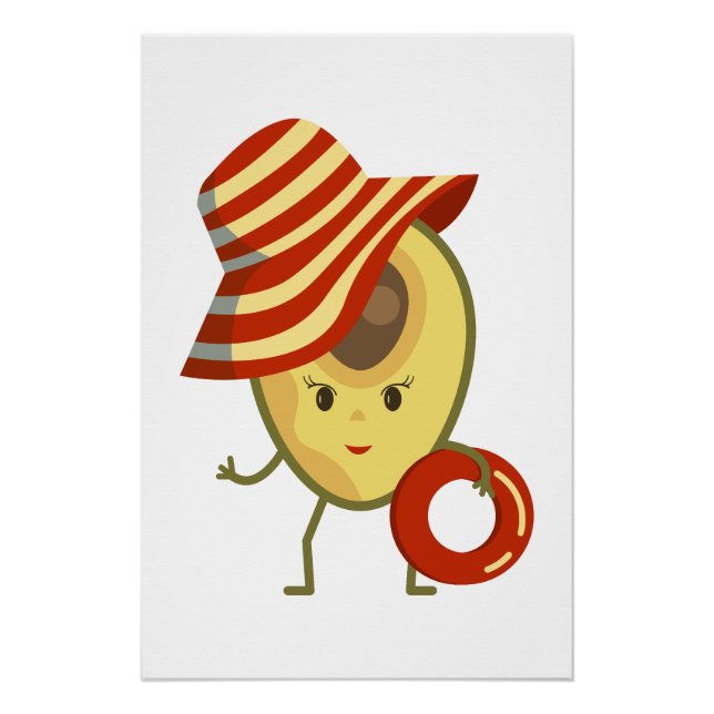 Avocado beach girl with sun hat and swim ring poster (Front)