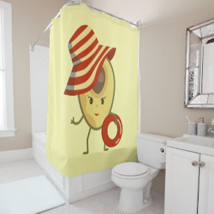 Avocado beach girl with sun hat and swim ring shower curtain
