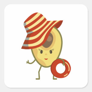 Avocado beach girl with sun hat and swim ring square sticker