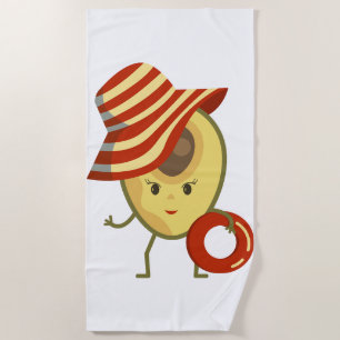 Avocado beach girl with sun hat and swim ring towel