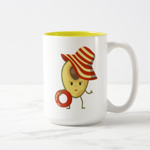 Avocado beach girl with sun hat and swim ring Two-Tone coffee mug