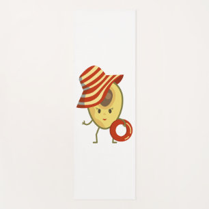 Avocado beach girl with sun hat and swim ring yoga mat