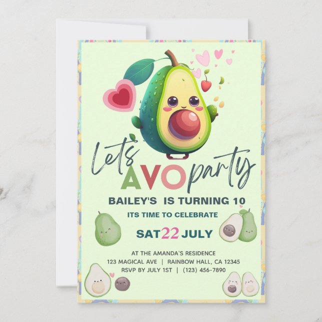  Avocado Birthday Holy Guacamole Cute Fiesta party Invitation (Front)