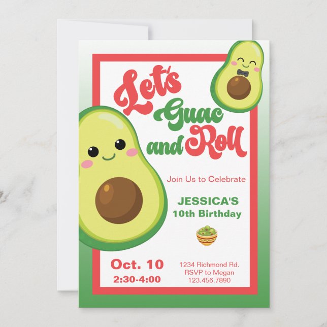 Avocado Birthday Party Kids Green Red Birthday Invitation (Front)