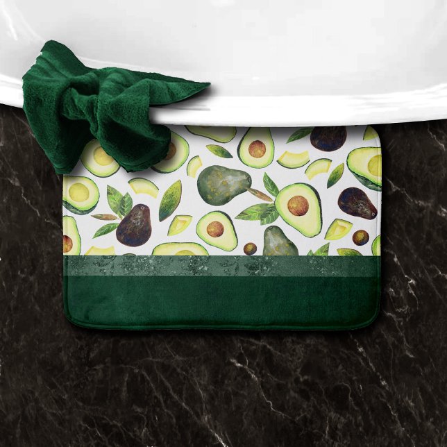 Avocado Blossoms | Dark Green Rustic Fruit Pattern Bath Mat (Creator Uploaded)