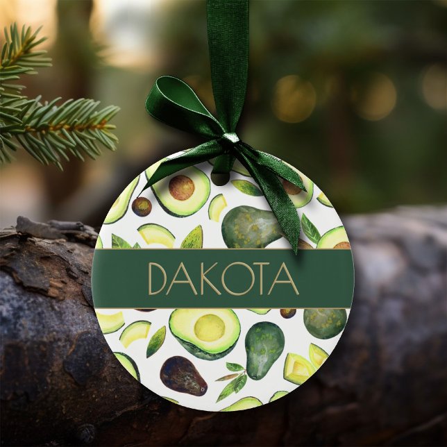 Avocado Blossoms | Dark Green Rustic Fruit Pattern Ceramic Ornament (Creator Uploaded)