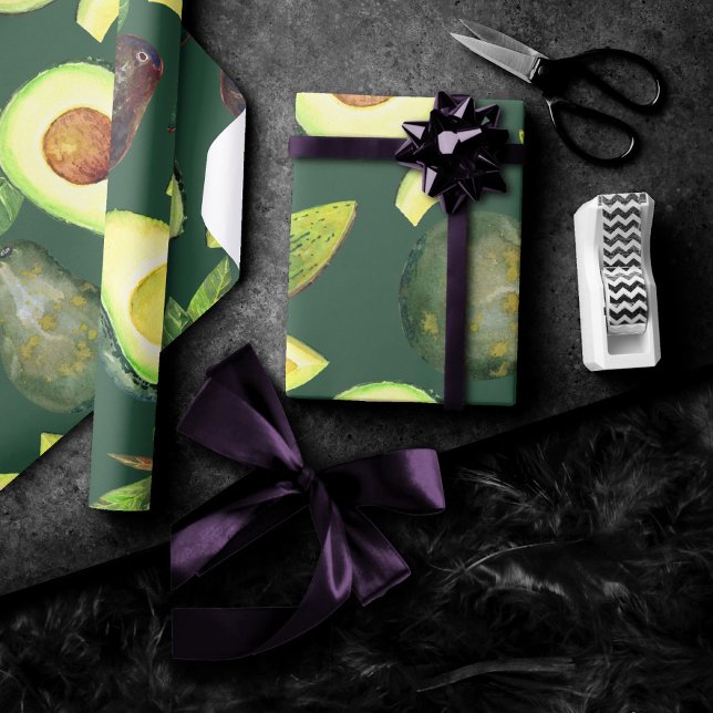 Avocado Blossoms | Dark Green Rustic Fruit Pattern Wrapping Paper (Creator Uploaded)