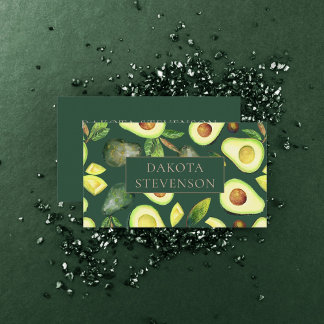 Avocado Blossoms | Dark Green Rustic Professional Business Card