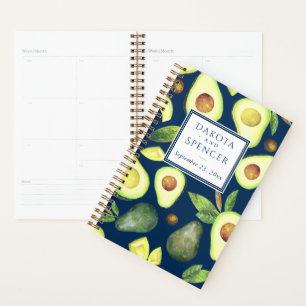 Avocado Blossoms   Rustic Navy Blue Pattern Planner