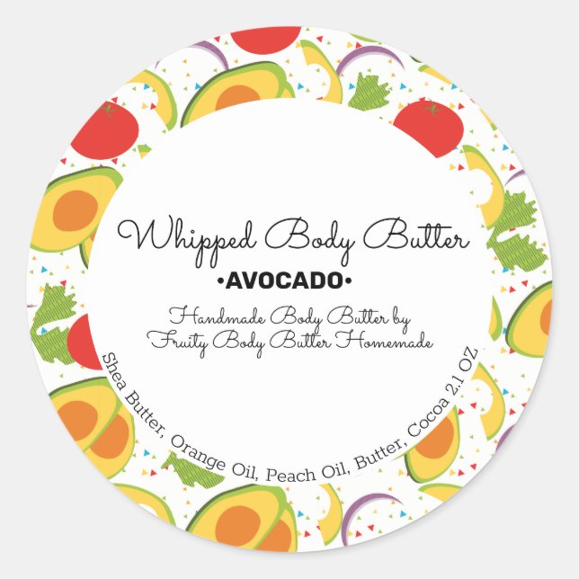 Avocado Body Butter Bath Branding Packaging Classic Round Sticker (Front)