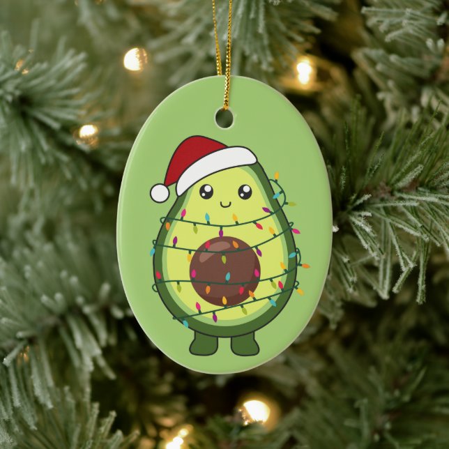 Avocado Christmas Lights Funny Avocados Adult Clot Ceramic Ornament (Tree)