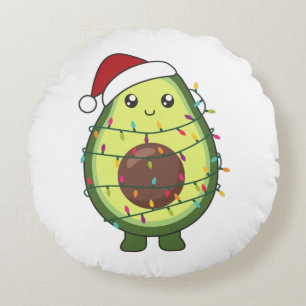 Avocado Christmas Lights Funny Avocados Adult Clot Round Cushion