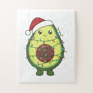 Avocado Christmas Lights Funny Avocados Jigsaw Puzzle